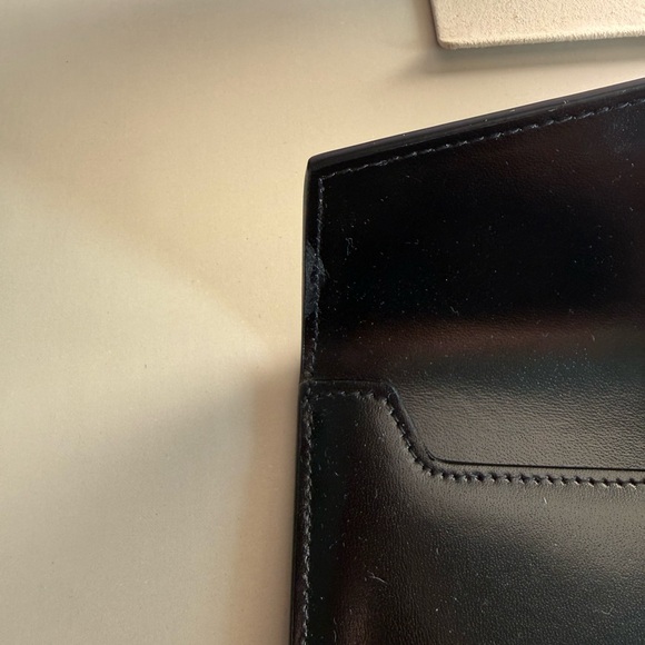 Yves Saint Laurent Black Leather Envelope Clutch Gold Logo - Picture 5 of 11